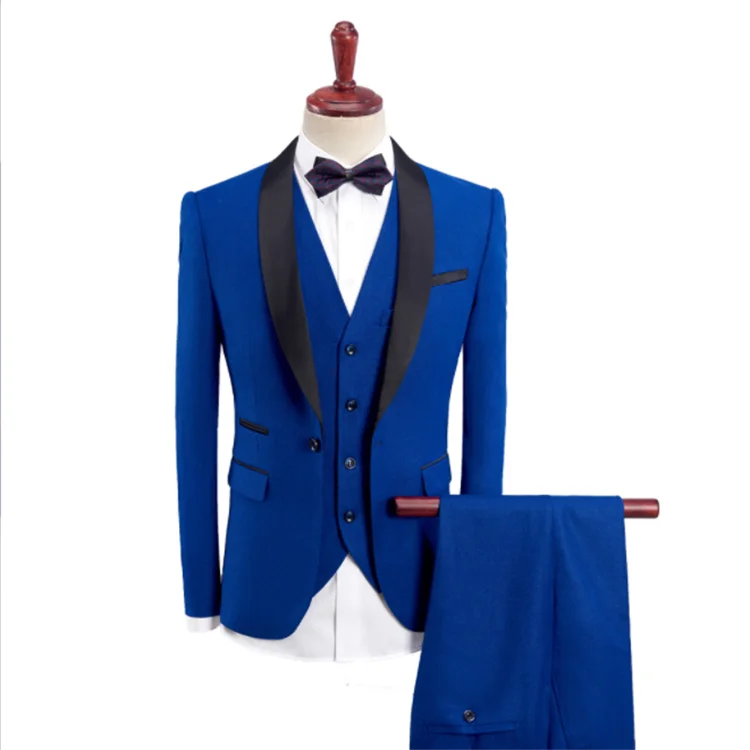 Men's Slim One-button Casual Business Suits Host Emcee Wedding Suits 3 Pieces Suits