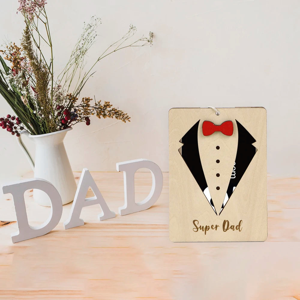 2024 Father's Day Gift Sustainable Wood Thank You Cards Laser Cut and Polished Supermarket Gift Card Holder for Mum/Dad