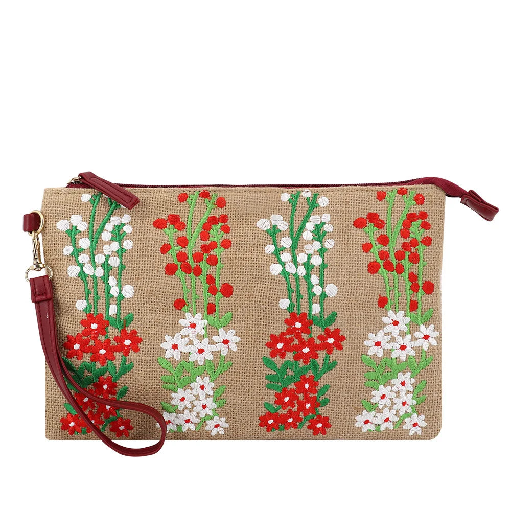 Bag Manufacturer Custom Natural Jute Clutch Bag With Removable Wrist Strip Eco Hemp Burlap Cosmetic Beauty Sling Bag With Logo
