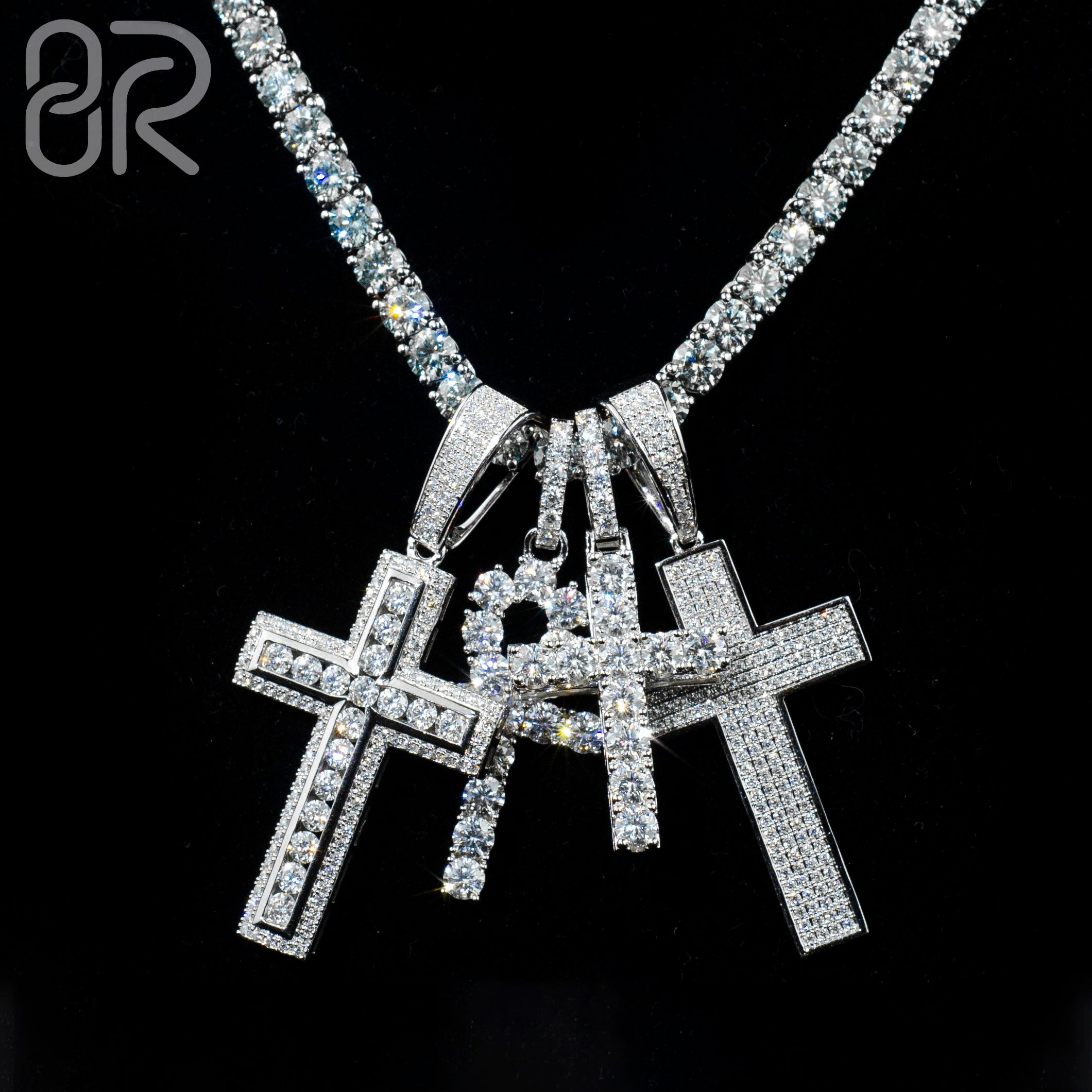 Pass Diamond Tester Vvs Moissanite Cross Pendant Iced Out Baguette Cut 925 Silver Hip Hop Fine Jewelry Pendant for Men Women
