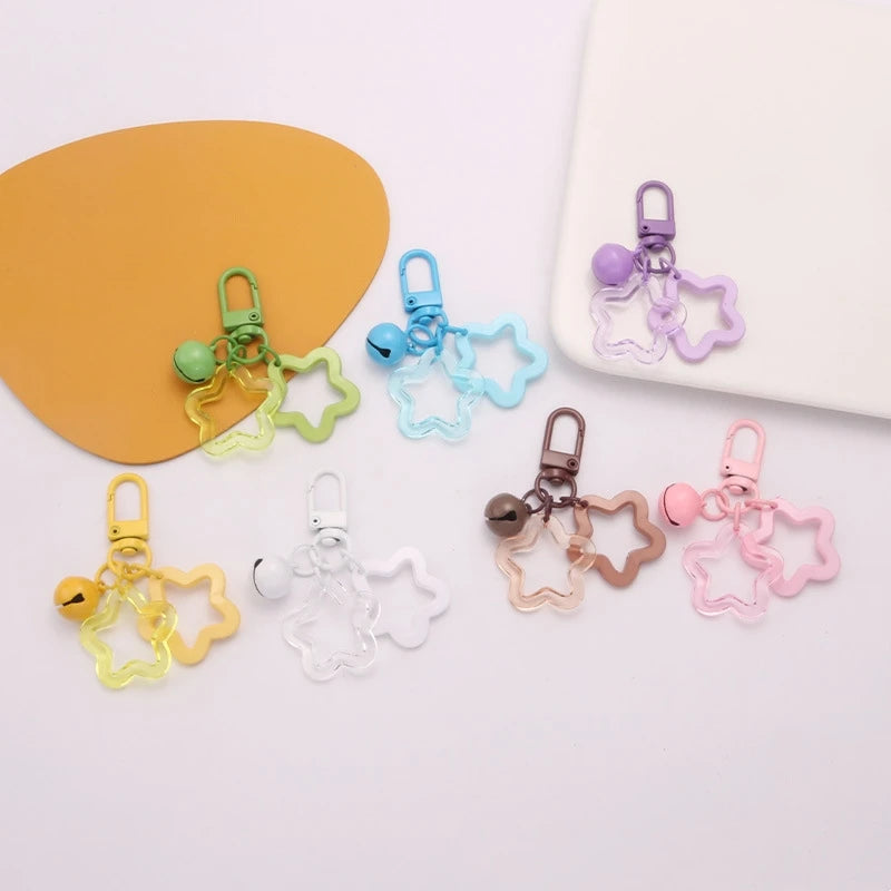 Promotion Acrylic Hollowed Out Pentagram Ins Pendant Keychain Accessories Star Keyring Candy Color Cute Star Bell Keychain Charm