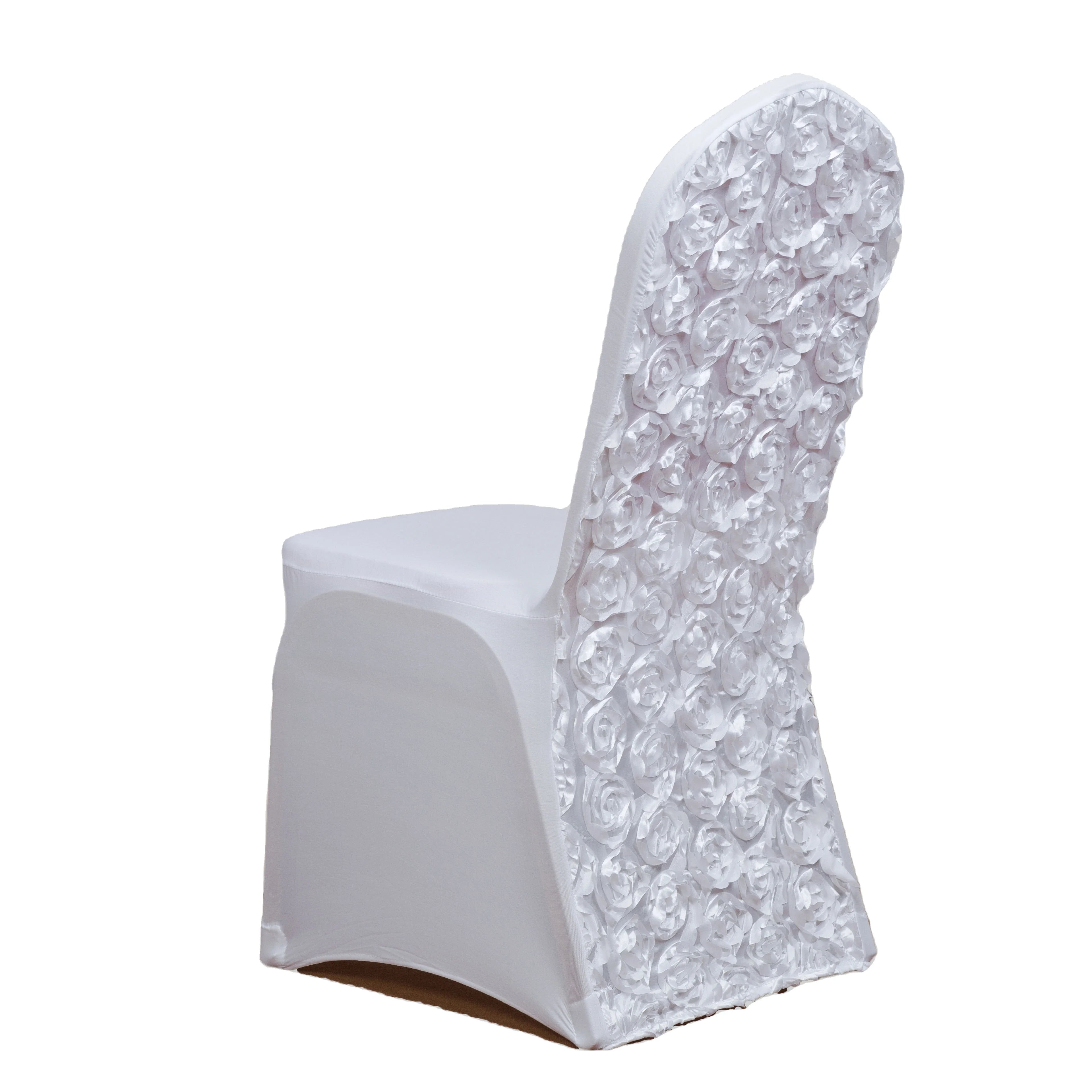 Wedding Party Scuba Elastic White Rosette Stretch Spandex Rose Chair Covers