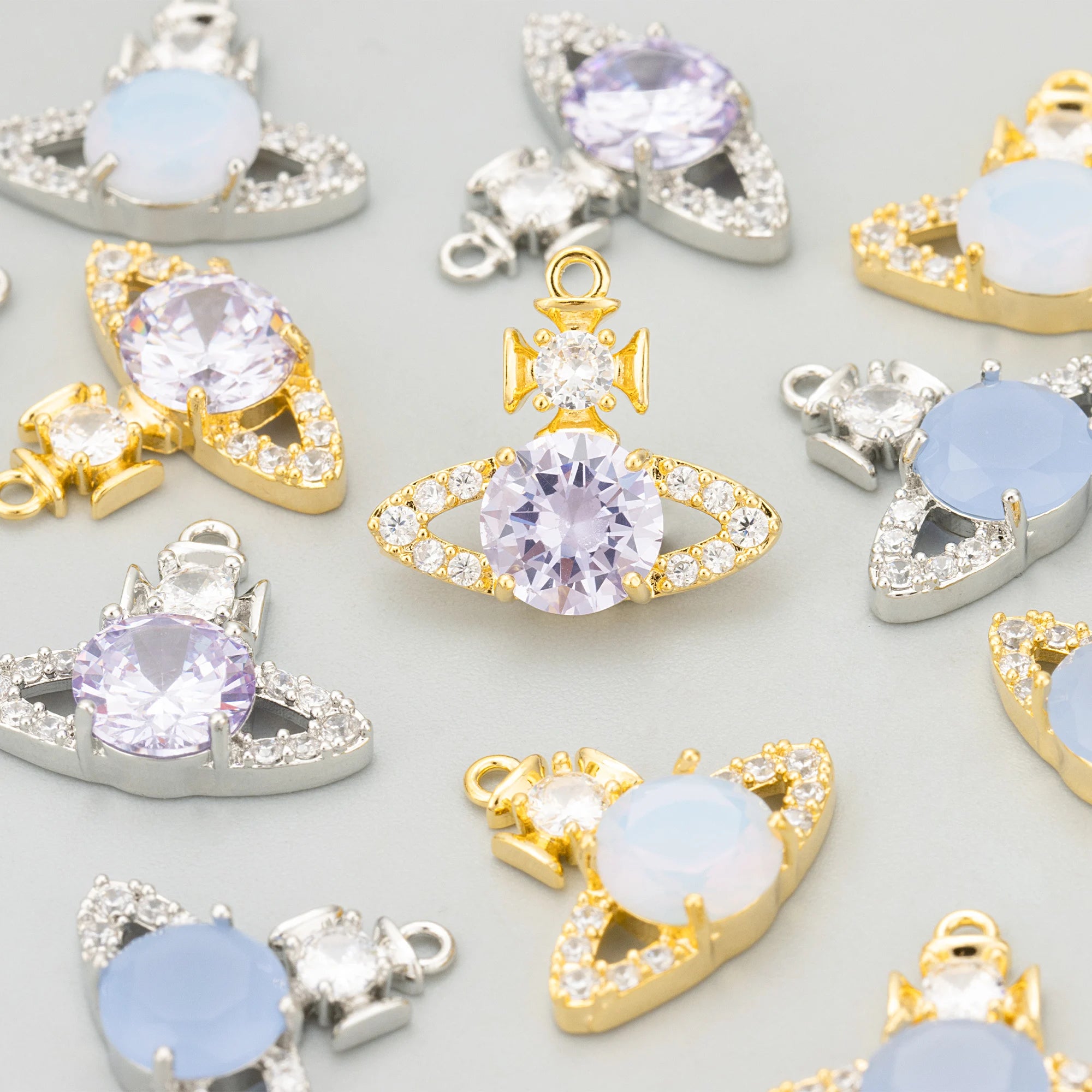 MF83 18K Gold Rhodium Plated Copper Zircon Charms Wholesale DIY Necklace Making Pendants Jewelry Accessories 4pcs/Lot