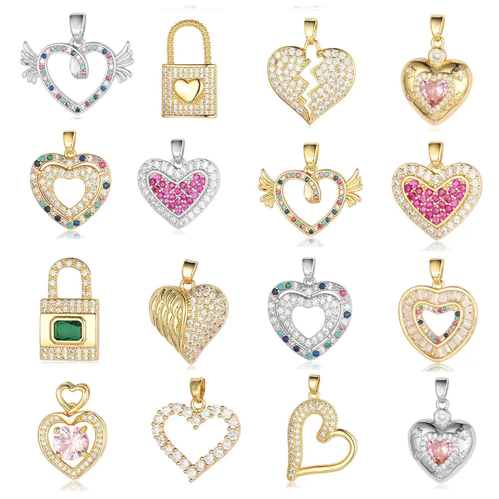 Beimai OEM Luxury Heart Lock Copper Zircon Jewelry Charms Popular Accessories for Children's Jewelry Making