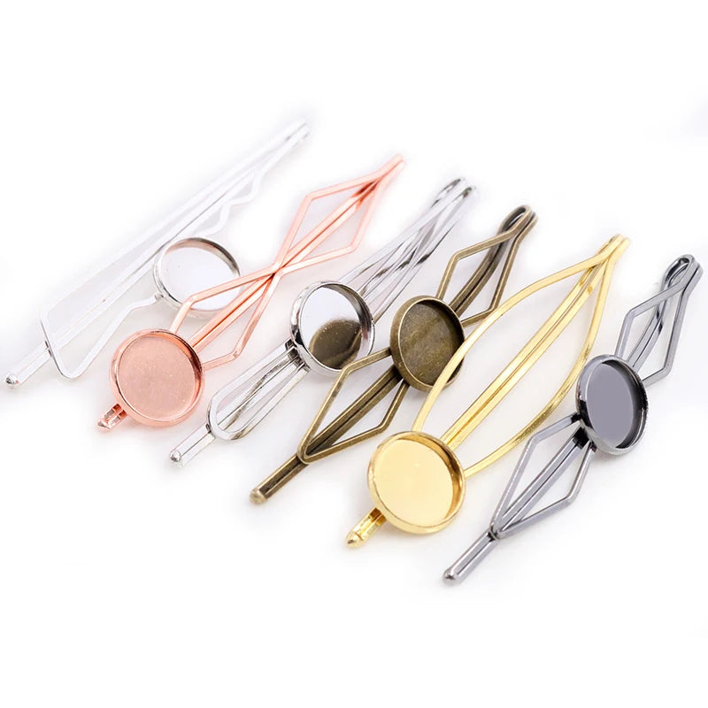 10pcs/lot 5-Styles High Quality Fit 12mm Cabochon Hairpins Blank Base Multi-colors Copper Hair Pins Clips Bezel Jewelry Findings