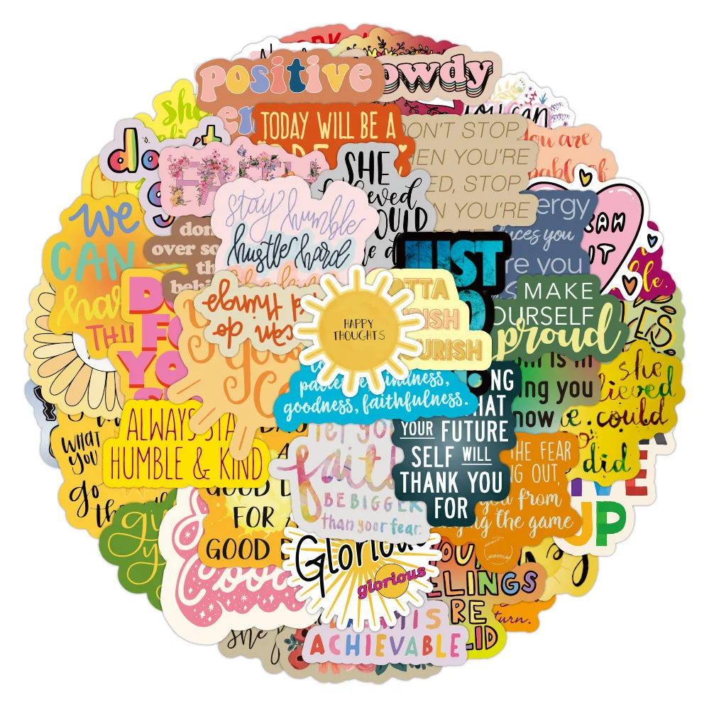 50pcs English Inspirational Words Graffiti Stickers Children Teen Suitcase Scooter Notebook Water Bottle Waterproof Sticker