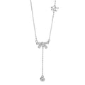 New Arrival Vintage 925 Sterling Silver Necklace Tassel Bowknot with Zirconia Simple Necklace for Women