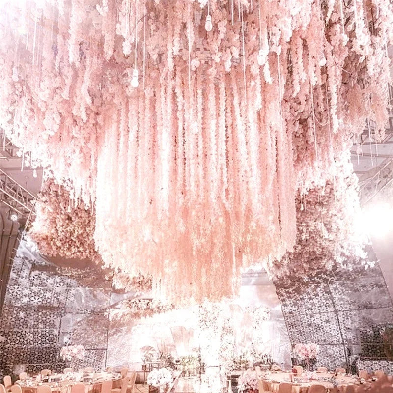 Wholesale Ceiling Hanging Artificial Flowers 2m Orchid Strings White Wisteria Vine for Wedding