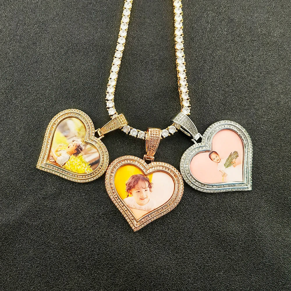 Hip Hop DIY Love Picture Frame Pendant Couple's Photo Micro Inlaid Zircon Solid Necklace
