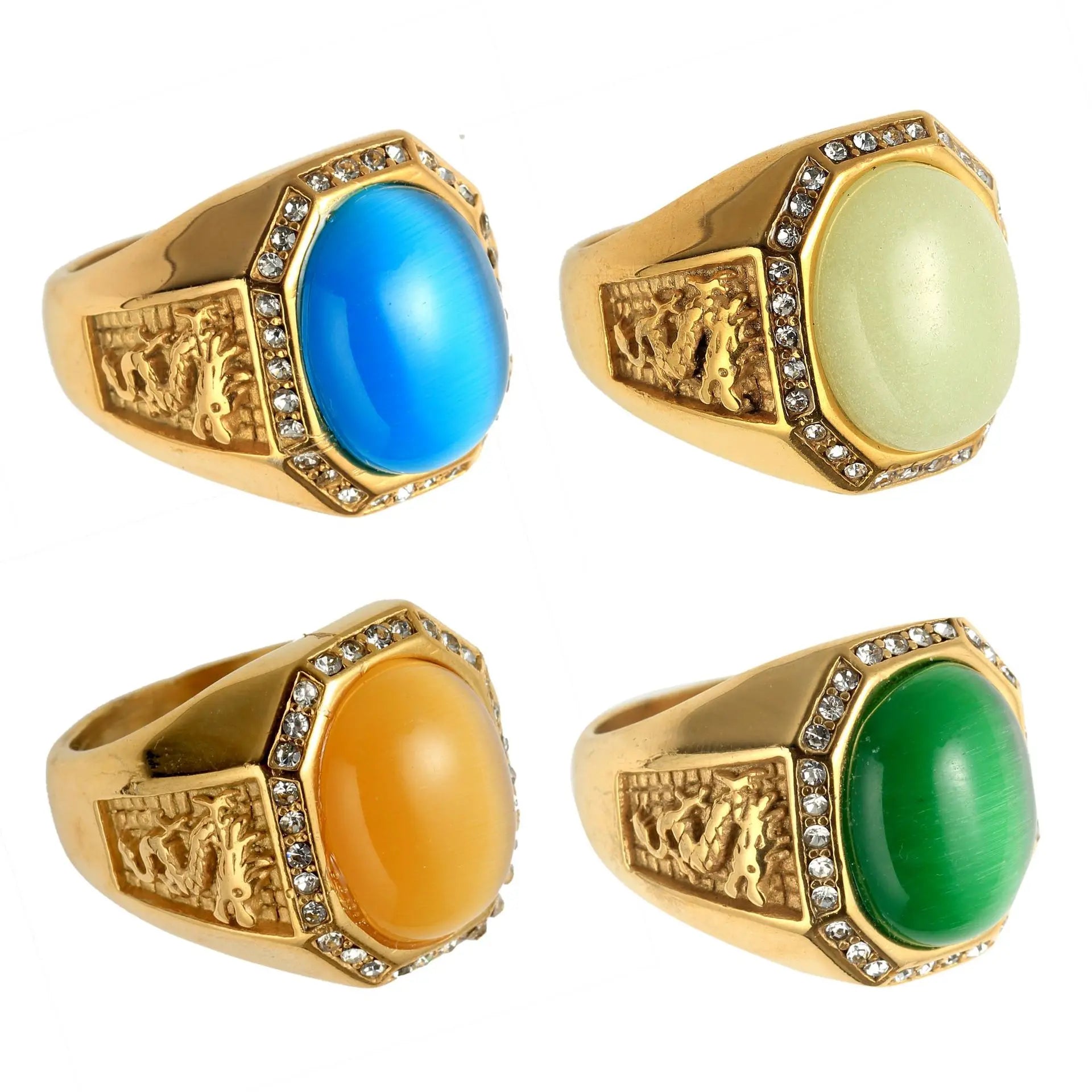 DAIHE 2024 New Men's Ring Large Oval Natural Agate Stone Retro Trend Stainless Steel Ring