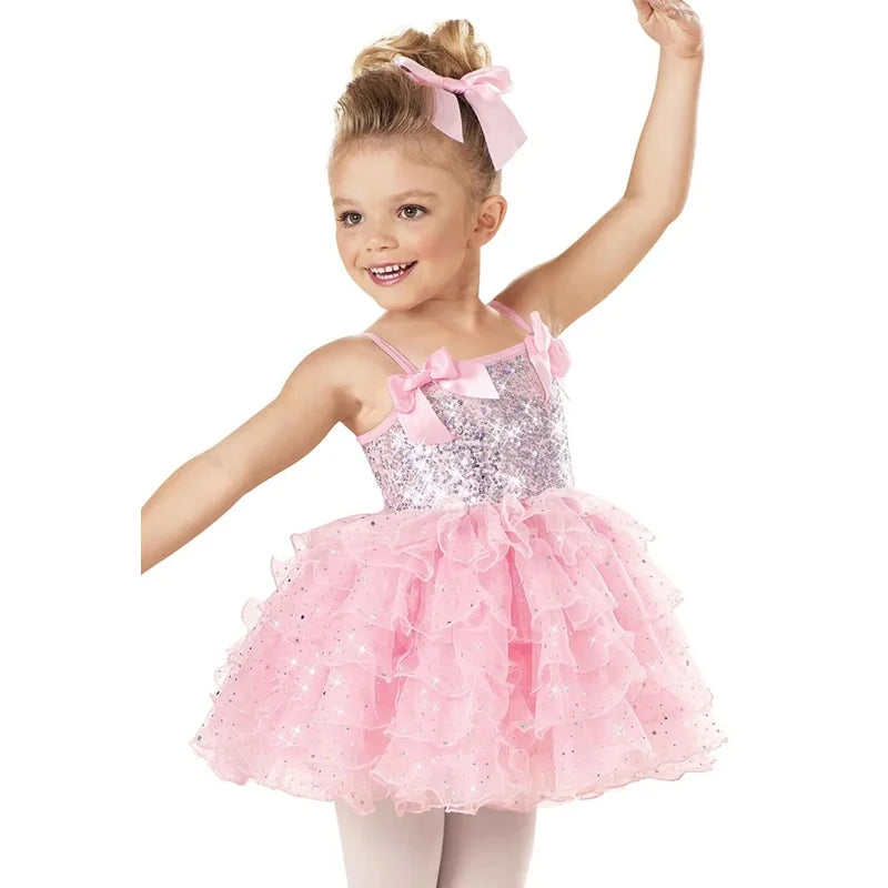 Children's Lovely Princess Skirt Dance Performance Dress Sequin Gauze Skirt Puffy Cake Skirt