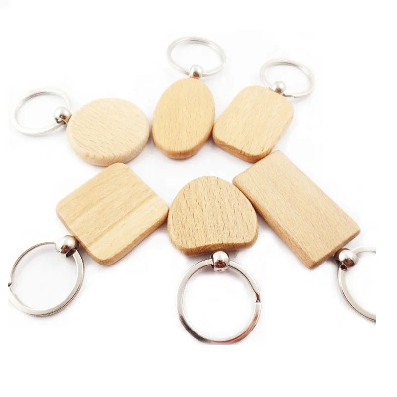 Eco-Friendly Wood Key Chain Blank Plain Custom Round Square Heart Wooden Keychain With Print Laser Engraved Logo Name Keyring