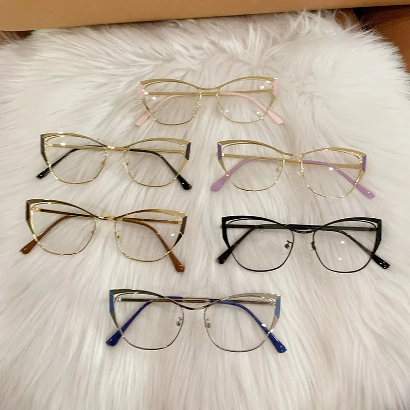 Wholesale Newest Fashion Trend Customizable Cat Eye Frame Metal Photochromic Anti Blue Light Blocking Glasses for Men Women