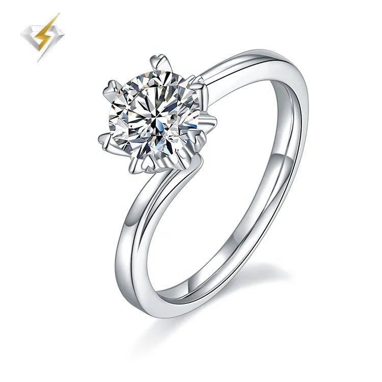Factory Price S925 Sterling Silver Jewelry 1ct  D Color VVS Grade Hot Sale Flower Moissanite Engagement Ring