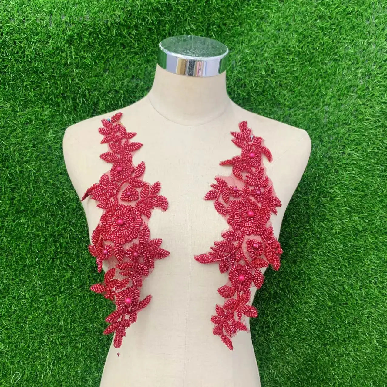 Multi Colors Embroidered Handmade Heavy Beaded Lace Applique Pair for GarmentPopul
