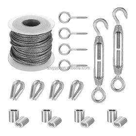 19PCS Garden Wire Cable Railing Kits 15m/50ft PVC Coated Stainless Steel Lag Screw Eye ScrewTurnbuckle Wire Tensioner