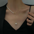 Gold Plated Irregular Freshwater Pearl Tassel Necklace for Women Simple Y Shaped Long Pulling Adjustable Clavicle Chain Necklace