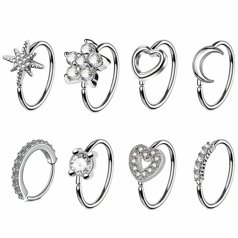 Sparkle Star Moon High Polished Stainless Steel Asscher Cut Diamond Shape Gold Plated Trendy Unisex Nose Ring Stud