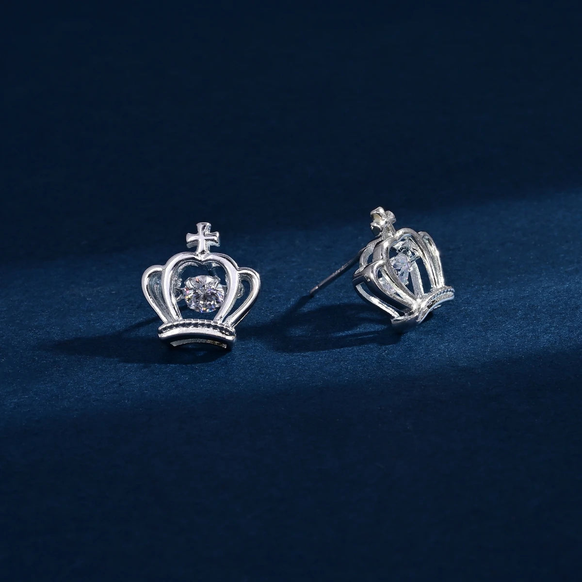 Wholesale Fine Jewelry Earrings Rhodium Plated Cubic Zirconia Queen Kings Crown 925 Sterling Silver Fine Stud Earrings