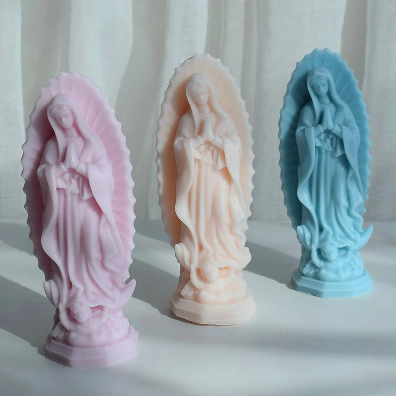 Virgin Mother Mary Figurines Candle Mould Our Lady Sculpture Gift Virgin Mary Statue Candle Silicone Mold