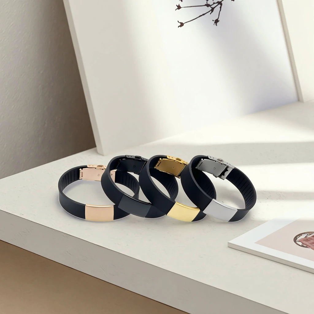 Custom Plate Laser Engraved Silicone Elite Bracelet with Double Safe Clasp