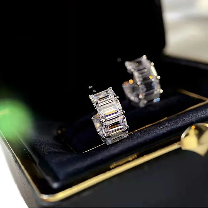 Aimgal Socialite Half Hoop Diamond Earrings Emerald Cut 8A Leb High-Carbon Diamond on 18K Gold-Plated S925 Silver Fine Jewelry
