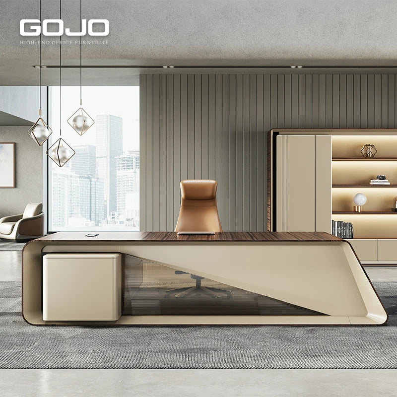 High-End Luxury Modern L-Shape Wooden Executive CEO Desk Durable Office Furniture for Manager and Bosses