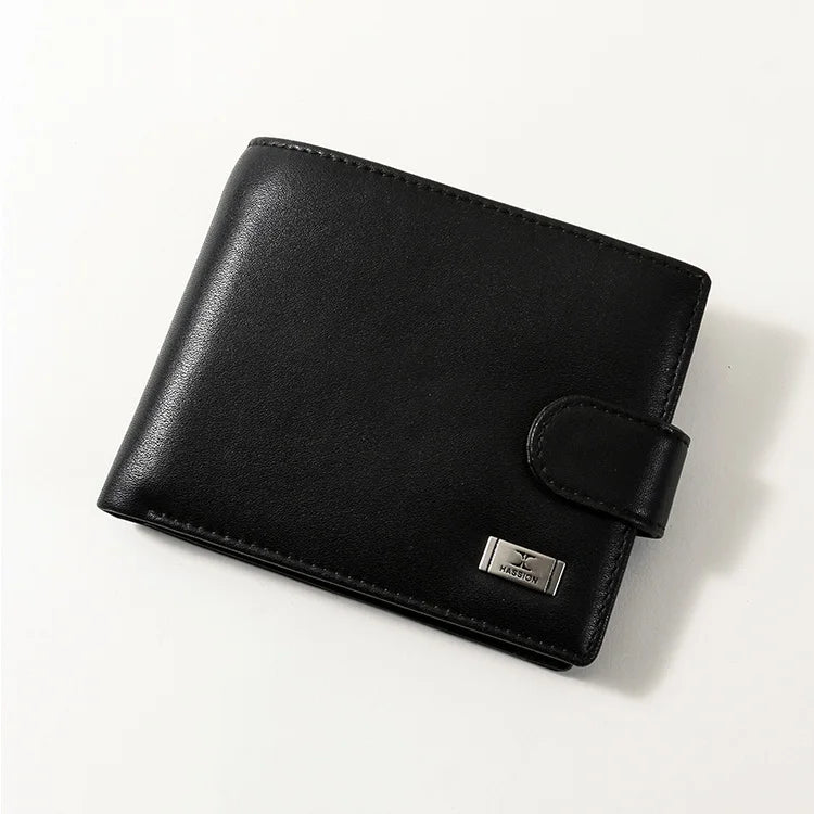 HASSION Classic Men's Short Style Wallet Custom Logo Leather Cardholders Open Closure RFID Feature Polyester Lining Hot Sell