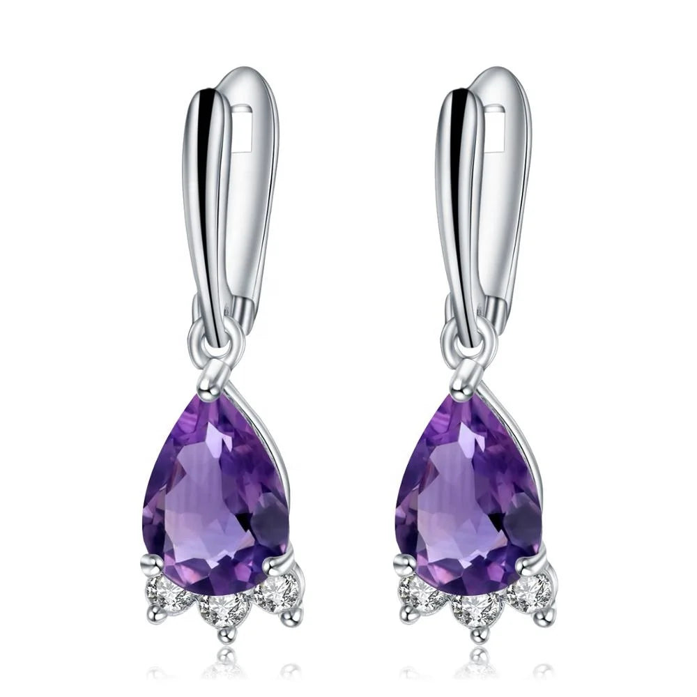 Abiding Fine Jewelry Luxury Drop Earring Natural Amethyst Earrings Set 925 Sterling Silver Gemstone Earring for Women