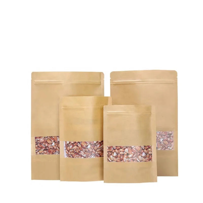 2026 Digital Printing Custom Black Kraft Paper Stand up Zip Lock Paper Zipper Mylar Bags Craft Paper Bag With Window