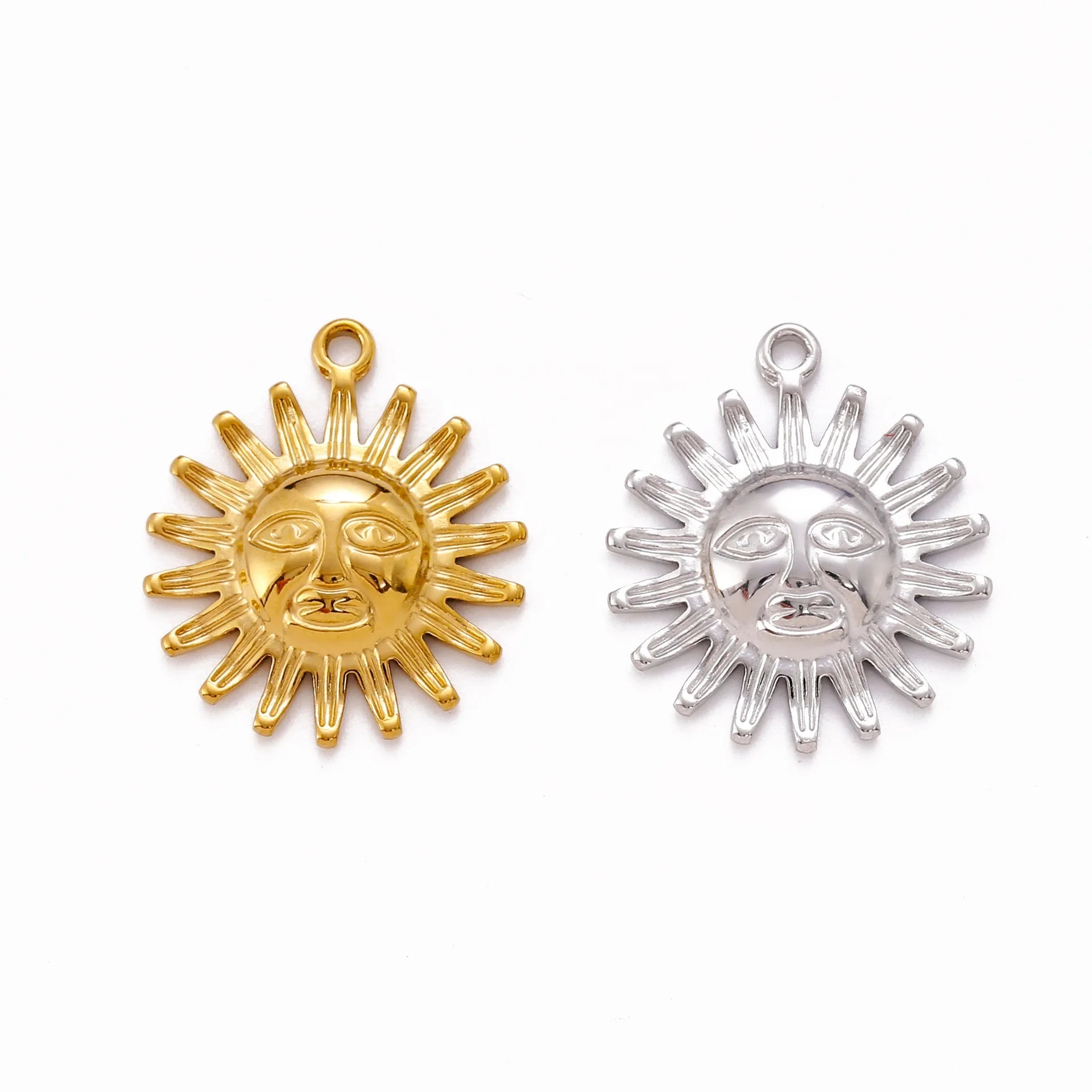 316 Stainless Steel 18K Gold Plated 3 D Sun Charms Pendant with Face for Necklace Charms Jewelry Making