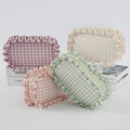Keymay Fast Ship Monogram Checker Toiletry Bag Soft Polyester Blue Pink Sage Gingham Plaid Pouch Gift Grid Ruffle Makeup Bag MegaBDM