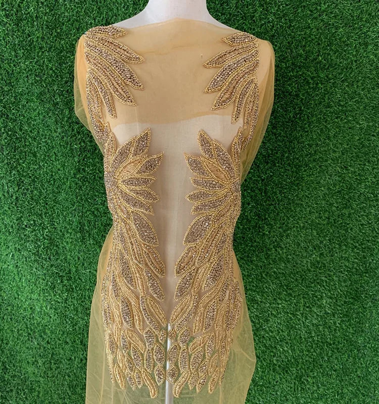 Designer Full Crystal Rhinestone Marquis ShapesBeautiful Shine  Beaded Mesh BridalEveningProm Applique