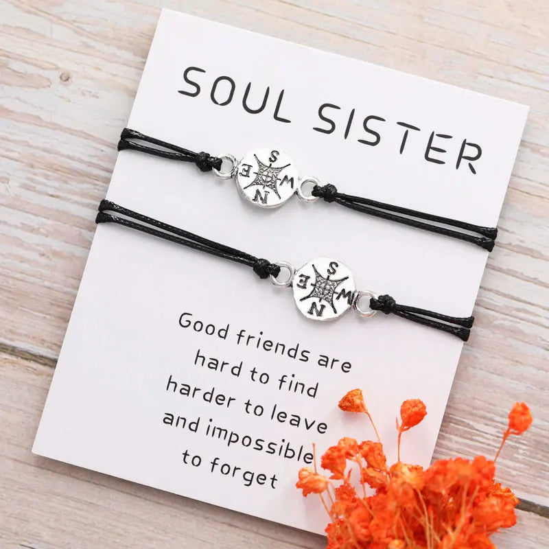 MySoul Sister Best Friend Matching Friendship Infinity Compass Lotus Knot Charm Couple Bracelets