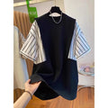 Boutique Wholesale 2025 Summer New Fashionable Korean Round Neck Splicing Loose Casual Women's T-shirt