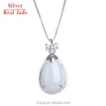 Natural Jadeite Pendant S925 Silver Necklace Female Water Drop Jade Pendant Inlaid Jade Pendant Gift Gift
