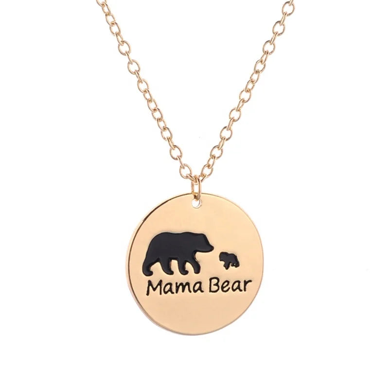 18K Gold PVD Plated Mama Bear Necklace Trendy Black Enamel Link Chain Mother's Day Jewelry Gift for Mom for Anniversaries
