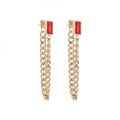 High End Jewelry Cz Zircon Charm Stud Dainty Cuban Chain Tassels Stud Earring