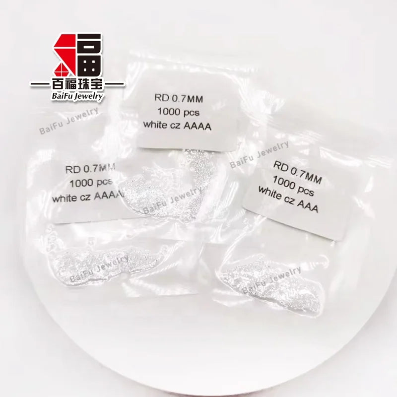Baifu Jewelry Top Quality Small Size 0.6 mm 0.7mm 0.8mm 0.9mm White Round 5A Cubic Zircon
