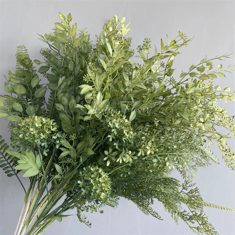 C-APF001 Wholesale Plastic Silk Fabric Green Foliage Leaves Branch Simulation Leaf Branches for Wedding Home Decoration