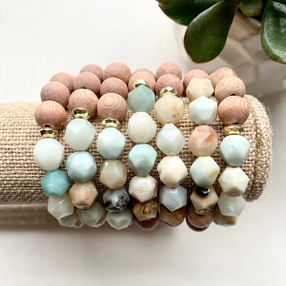 Essential Oil Diffuser Aromatherapy JewelryFaceted Natural Healing Crystals With Wood Beaded Bracelet for Spring Summer Gift