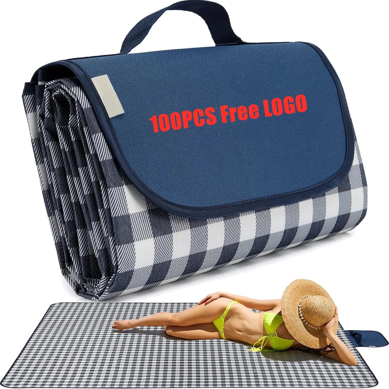 Portable Outdoor Waterproof Beach Mat Foldable Sand-Free Custom Logo Prints Durable Camping Blanket Stylish 210T Oxford Material