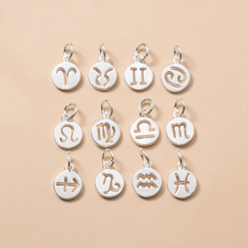 Hollow 12 Zodiac Signs 925 Sterling Silver Round Charm Pendant Component for Jewelry Making