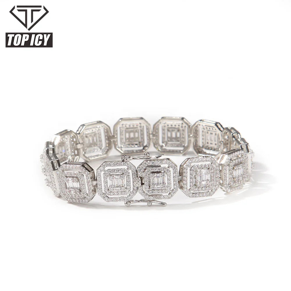 Very Very Hot Sale Ins 18K Gold Plated Bracelet 13mm Iced Out CZ Hip Hop Square Bracelet Jewelry Men Women Silver Gold Bracelet