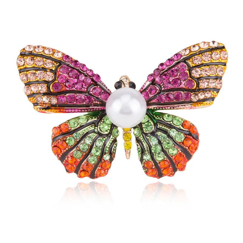 Colorful Rhinestone Butterfly Brooch Pin Cute Animal Corsage for Women's Party Wedding Clothes Engagement Accessories and Gift