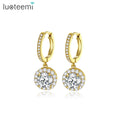 LUOTEEMI Elegant Geometric Round Pendant Clip on Earing Small Zircon Jewellery Brass Cubic Tiny Cz Huggie Earrings