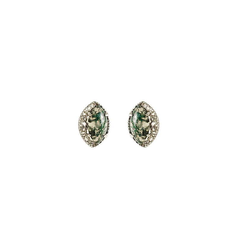 Free Video and Picture Natural Water Grass Agate Earrings S925 Silver Six Claws With Green Moss Stone Earrings