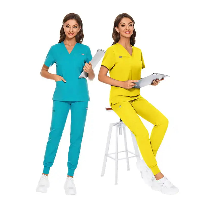 New Arrival Niaahinn Scrubs Uniforms Sets Women Polyester Medical Scrubs Uniform Short Sleeve V-Neck Unisex Nursing Scrubs Set
