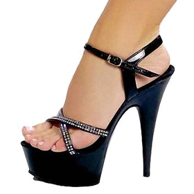 Black Thin Heel 15 cm Pole Dance Sexy High Heels Strippers Missing Toe Shiny Large Women's Shoes Summer Buckle Sandals
