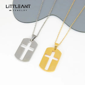 Little Ant Jewelry Punk Style Necklace Gold Plated 18k Large Stainless Steel Cross Pendant